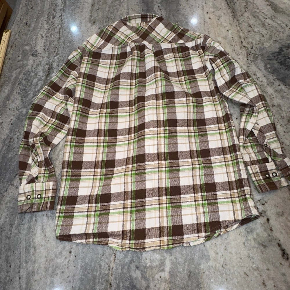 Y2K‎ South Pole Large Flannel Plaid Button Down Long Sleeve Brown Green Shirt - Picture 7 of 8